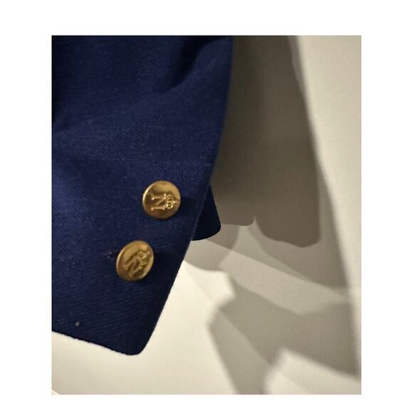 Size M Merino Wool Vintage Blazer Blue Academia Crest Preppy Clueless FLAWED - Picture 5 of 11